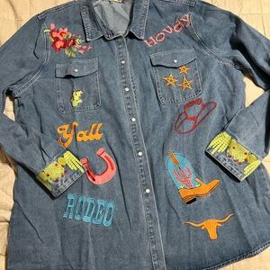 Embroidered Denim Shirt with Western Motifs